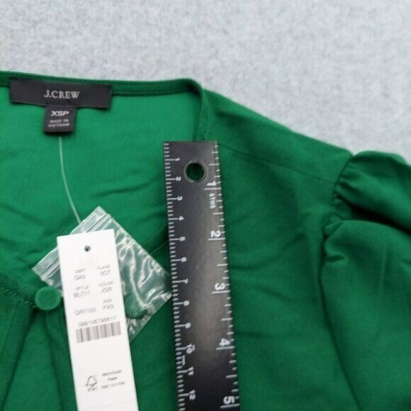 J Crew Green Puff Sleeve Keyhole Neckline Crepe Top Blouse BL711 Women Size XSP - Picture 12 of 15